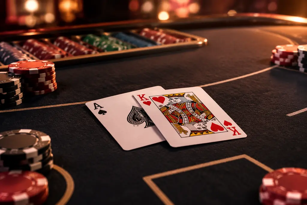 Kartu as dan kartu bergambar di meja blackjack